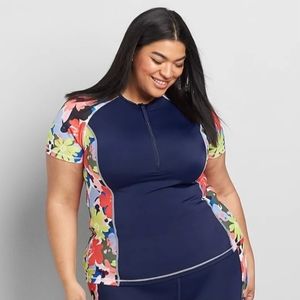 CACIQUE SWIM Active Short-Sleeve Rashguard Swim Top, Size 16